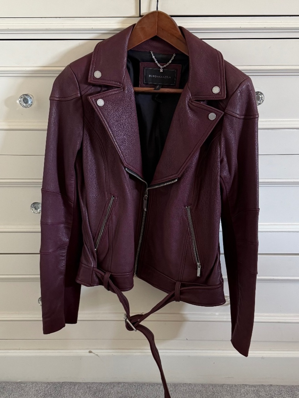 BCBGMAXAZRIA Burgundy Leather "MILEY" Moto Jacket - Medium